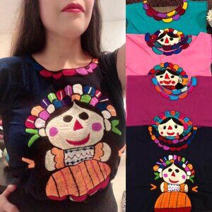 Mexican‎ kachina Doll shirt, Embroidered See measurements ( no size tag)